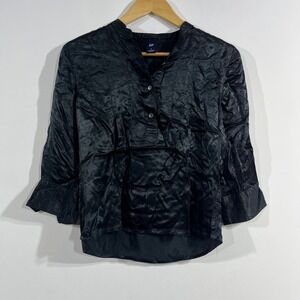 Gap Victorian Satin Crinkle Blouse 3/4‎ Sleeve Henley Top Career Womens Small